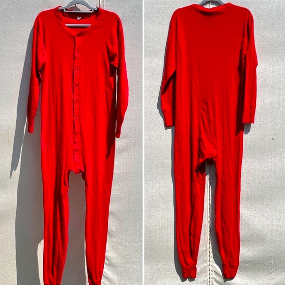 Vintage Other - True Vintage Red Cotton Onesie with button back flap